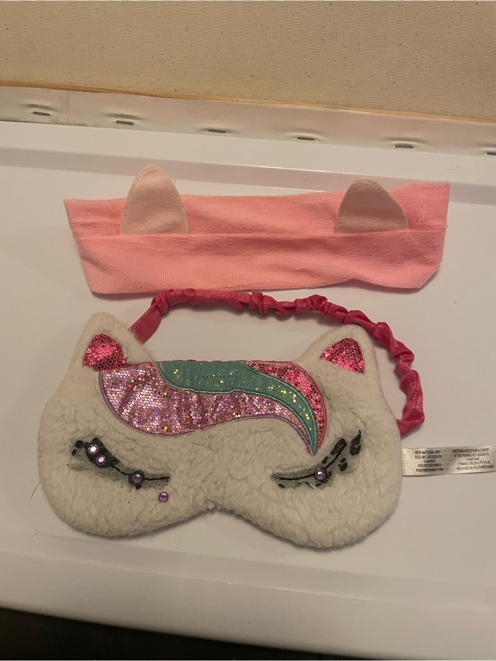 Plush Cat Sleep Mask and Pink Ear Cat Headband Set dress up